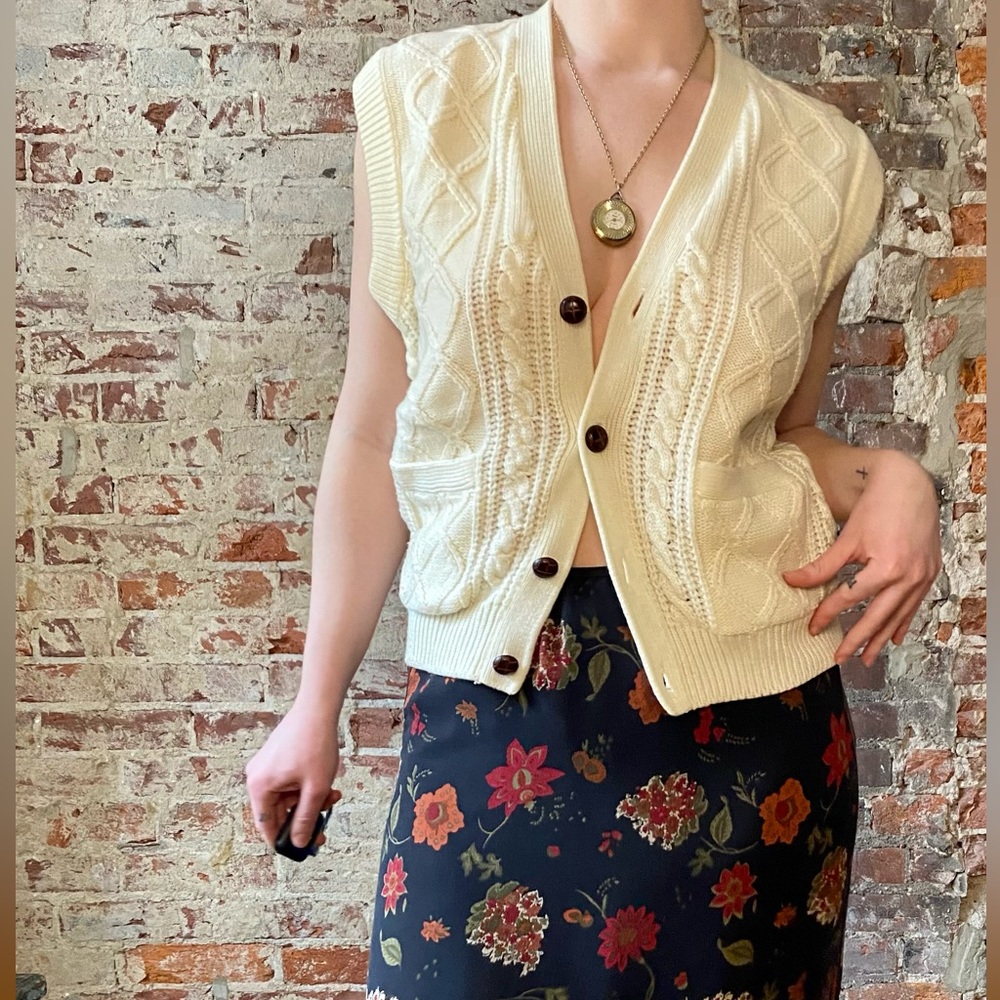 chunky cable vest w/ textured statement buttons